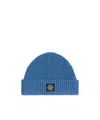 Stone Island Beanie With Compass Logo Patch In Blue