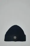 Stone Island Beanie With Compass Logo Patch In Blue