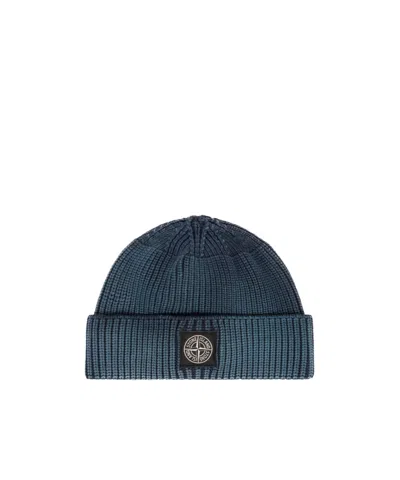 Stone Island Beanie With Compass Logo Patch In Green