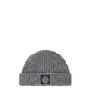 Stone Island Geelong Wool Logo Beanie In Gray