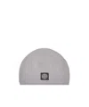 Stone Island Beanie With Compass Patch And Ribbed Trim In Gray