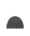 Stone Island Ribbed Knit Beanie With Folded Cuff And Logo Patch In Black