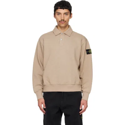 Stone Island Beige 6100054 Cotton Fleece Long Sleeve Polo In V0094 Biscuit