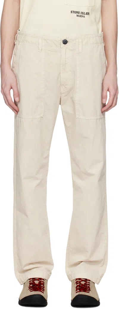 Stone Island Beige Brushed Organic Cotton Canvas Old Effect Trousers In V0195 Sand