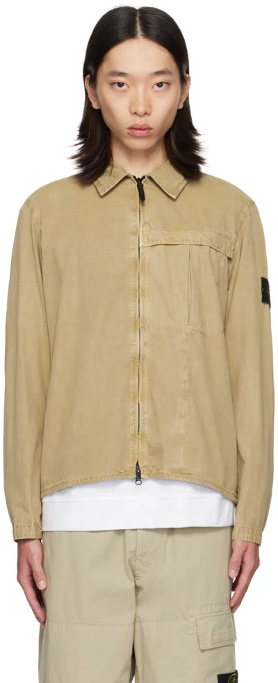 Stone Island Beige Brushed Shirt In V0194 Biscuit