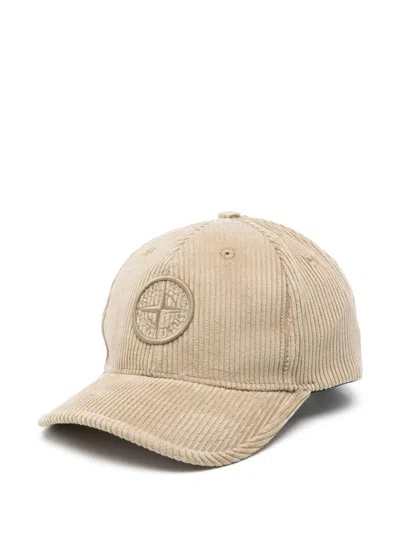 Stone Island Kids' Cotton Corduroy Baseball Hat In Neutral