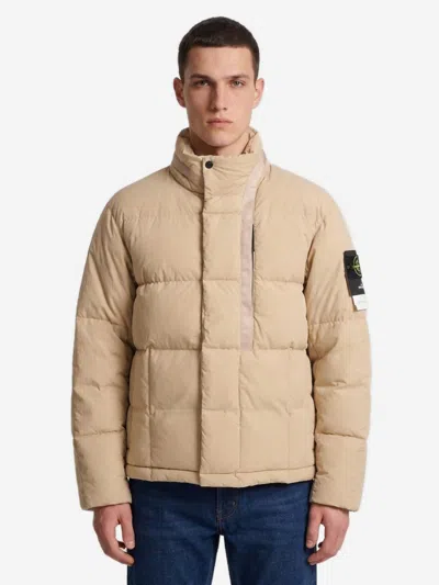 Stone Island Beige Cotton And Nylon Canvas Down Jacket. In Neutral