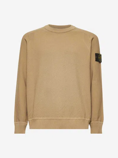 STONE ISLAND BEIGE COTTON CREWNECK SWEATER