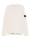 Stone Island High Neck White Sweater With Ribbed Texture And Unique Patch In White