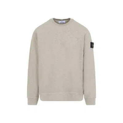 Stone Island Beige Cotton Sweatshirt With Signature Patch And Ribbed Edges In Brown