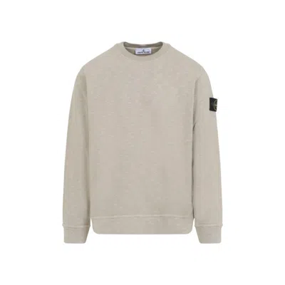 STONE ISLAND BEIGE COTTON SWEATSHIRT WITH SIGNATURE PATCH AND RIBBED EDGES