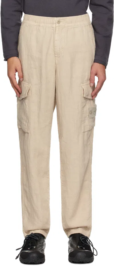 Stone Island Beige Diagonal Linen Cargo Pants