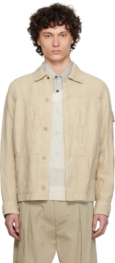 Stone Island Beige Diagonal Linen Overshirt In V0090 Beige