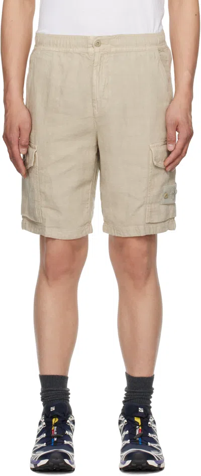 Stone Island Beige Diagonal Linen Shorts In V0090 Beige