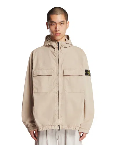 Stone Island Beige Hooded Windbreaker Jacket In Neutral