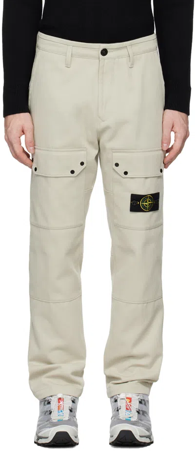 Stone Island Beige Logo Patch Cargo Pants In V0097 Plaster