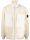 Stone Island Fleece-lined Panelled Zip-up Jacket In Beige