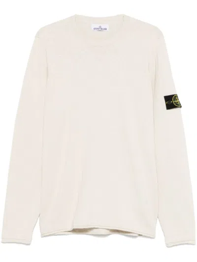Stone Island Beige Long-sleeved Sweater With Distinctive Logo Patch In Neutrals