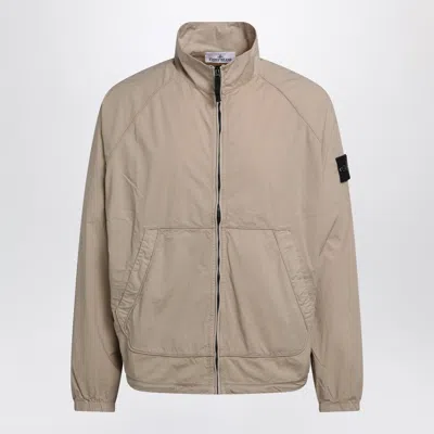 Stone Island High Collar Jacket Elasticated Cuffs Hem Pockets In Neutral