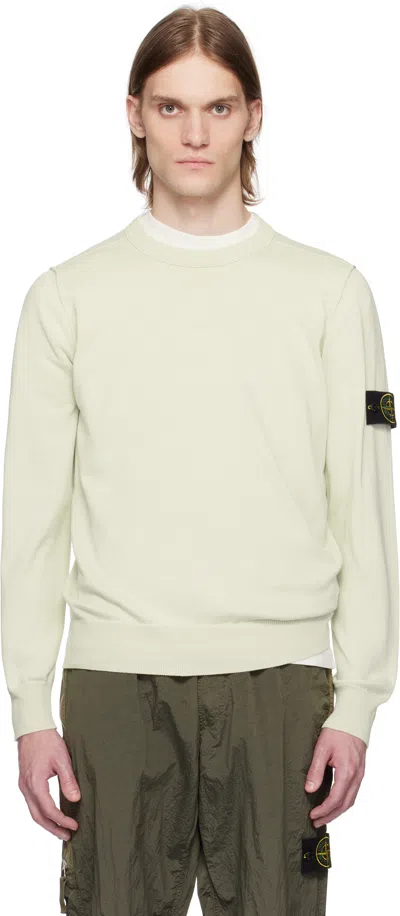 Stone Island Ivory Ribbed Knit Sweater With Crew Neckline In Multi