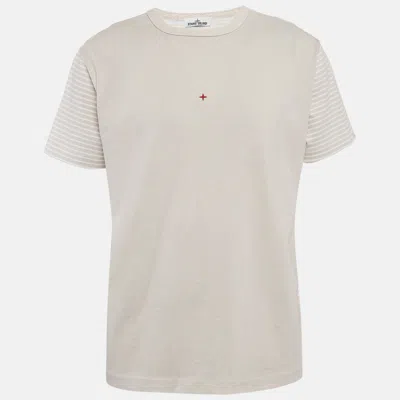 Pre-owned Stone Island Beige Stripe Cotton Crew Neck T-shirt Xl