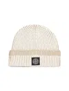 Stone Island Beige Vanisé Ribbed Wool Blend Beanie In White