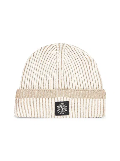 Stone Island Beige Vanisé Ribbed Wool Blend Beanie In White