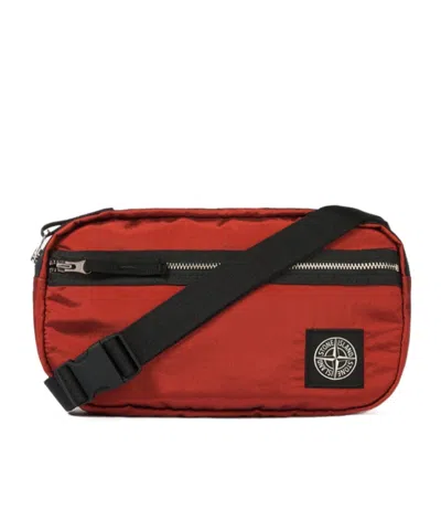 Stone Island Belt Bag With Zip Pocket And Ripstop Lining In Red