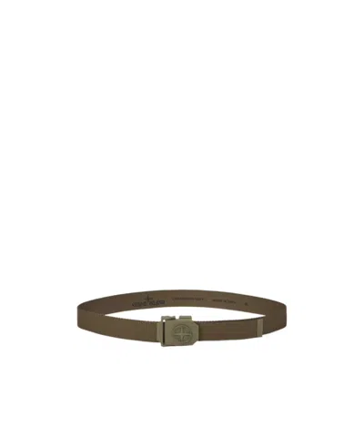 Stone Island Belt With Compass Logo Buckle In Brown