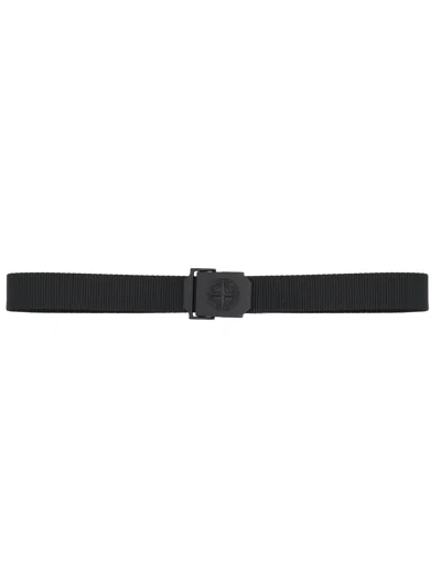 Stone Island Logo Buckle Belt Adjustable Strap In Black