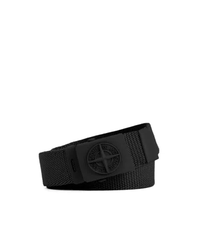 Stone Island Belt With Matt Painted Compass Logo Buckle In Black