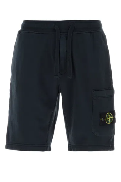 Stone Island Cotton Bermuda Shorts Side And Back Pockets In Blue