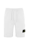 Stone Island White Fleece Bermuda Shorts In White