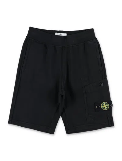 Stone Island Bermuda Shorts In Cotton, Characterized By An Elasticated Waist, Two Side Welt Pockets, In Black