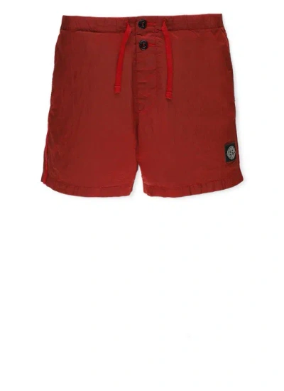 Stone Island Bermuda Shorts With Logo In Red