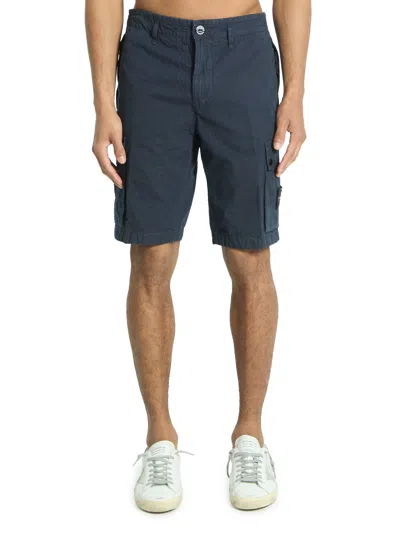 Stone Island Blue Organic Cotton Twill Cargo Bermuda Shorts In Black