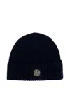 Stone Island Light Wool Knitted Beanie With Compass Patch In Black