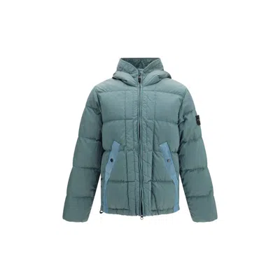 Stone Island Bicolor Polyamide Full-length Jacket In Blue