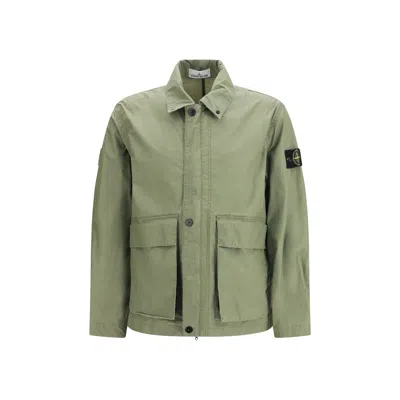 Stone Island Bicolor Polyester Coat In Green
