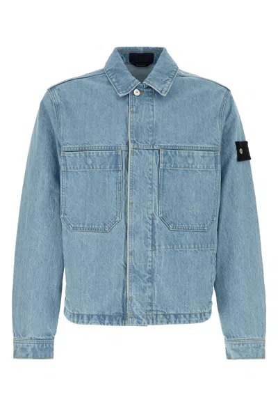 Stone Island Biker Jacket - Blue Light Wash Cotton