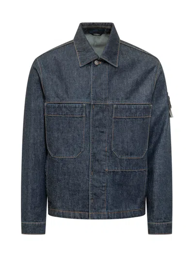 Stone Island Biker Jacket With Front Pockets In Blue