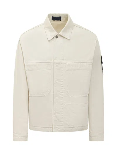 Stone Island Biker Jacket With Front Pockets In Neutral