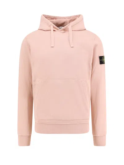 Stone Island Biologic Cotton Hooded Sweatshirt In Pink