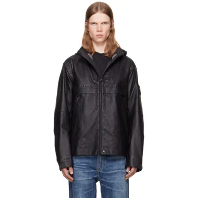 Stone Island Black 0100001 Organza Leather Jacket