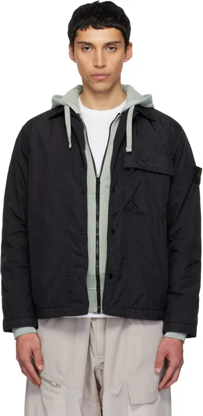 Stone Island Black 1200002 Garment Dyed Crinkled Reps Shirt Jacket