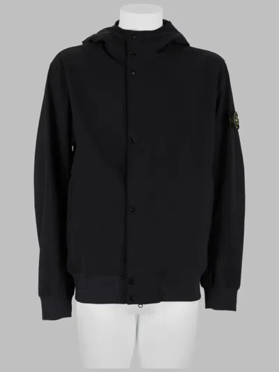 Stone Island Hooded Bomber Jacket In Water-repellent Stretch Tech Fabric In Blue