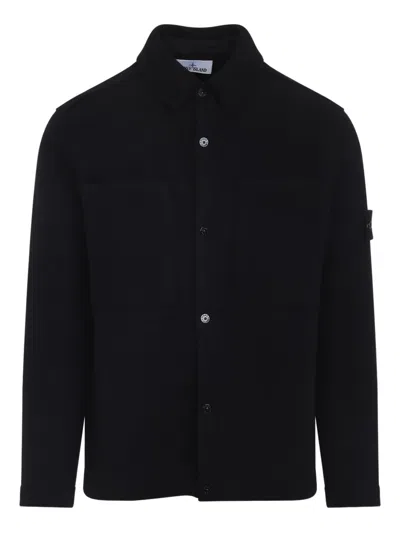 Stone Island Regular Fit Sweater With Zip And Button Fastening In Black