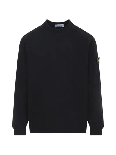 Stone Island Cotton Crew Neck Sweatshirt With Compass Badge In Black