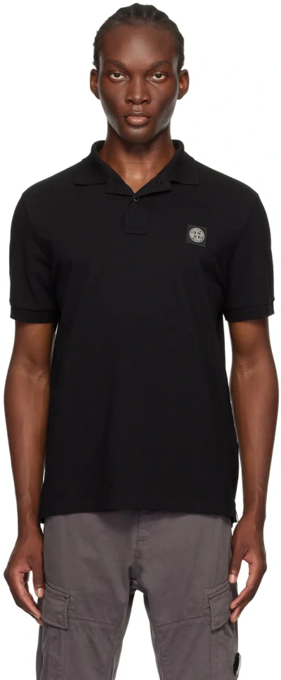 Stone Island Mens Black Brand-patch Regular-fit Stretch-cotton Polo Shirt
