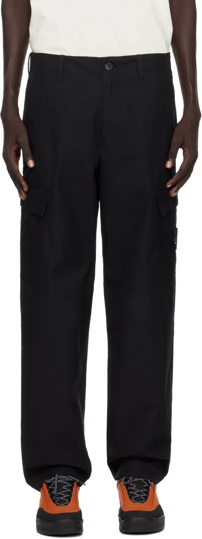 Stone Island Black 3100019 Weatherproof Cotton Ghost Cargo Pants In Animal Print